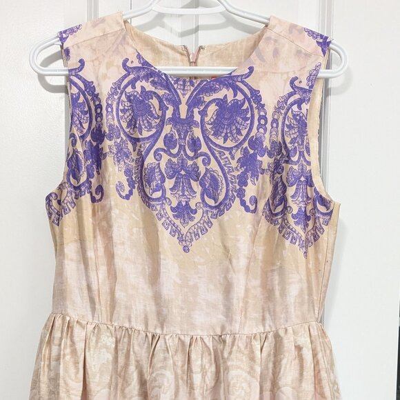 Vintage Cream & Purple Brocade Fit & Flare Dress - Picture 1 of 4